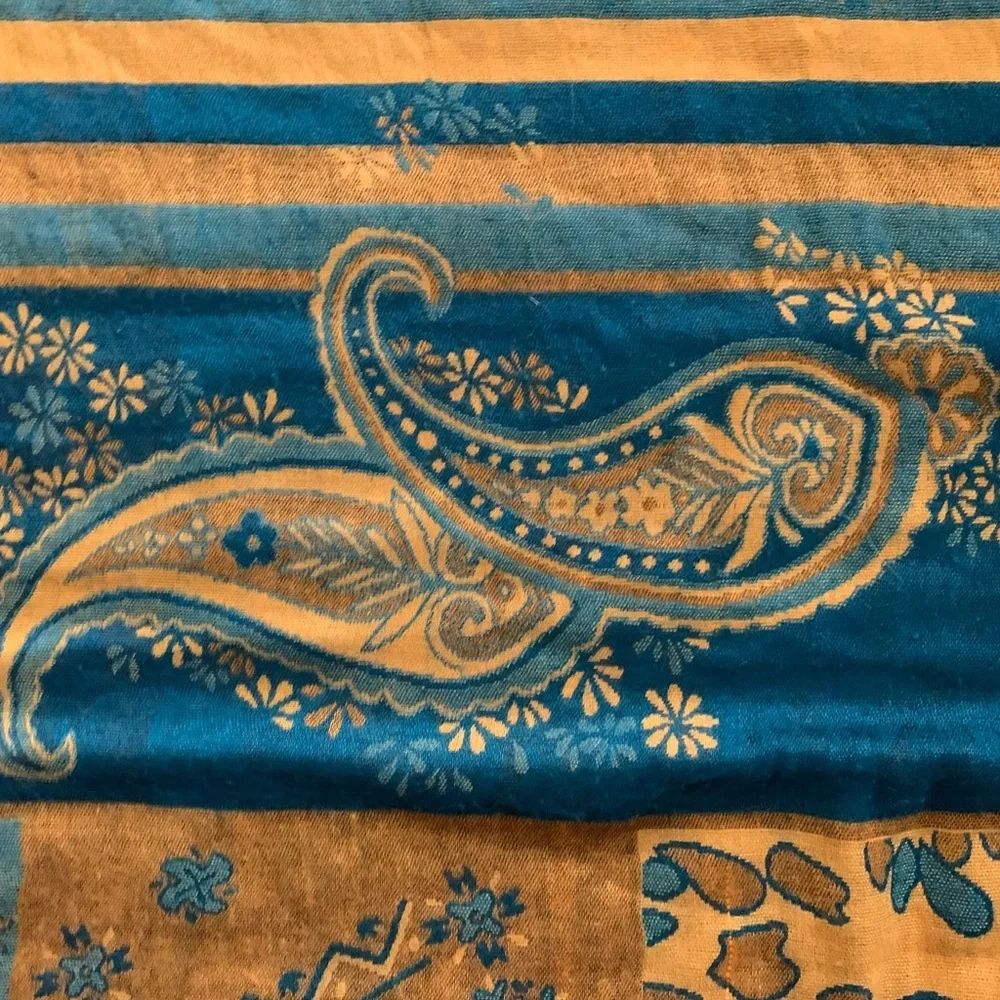 Pashmina Shawl Wrap Scarf Turquoise Gold Paisley Wool Large